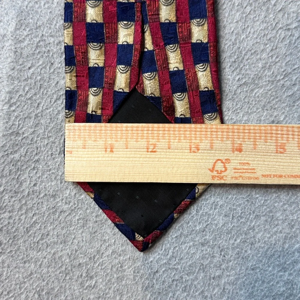 Brandini Tie Mens OS Burgundy Navy Gold Geometric Silk le collezioni Made in USA